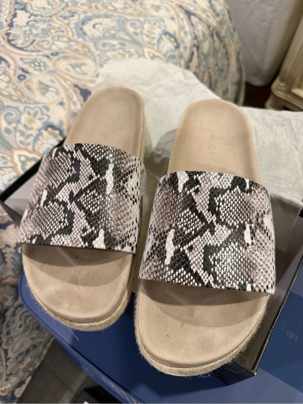 J Slides - Libby, Snake Print Slide Sandals. Like New in Box